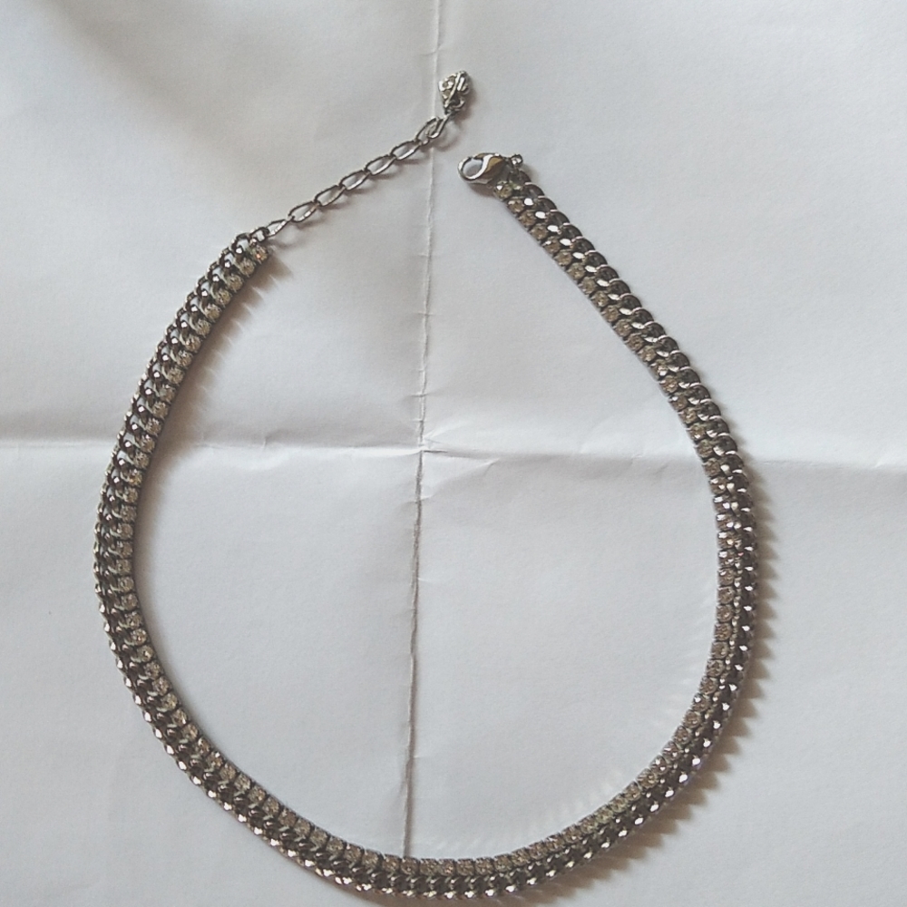 Swarovski 17" long adjustable necklace with the swan stamp. Black & grey silver